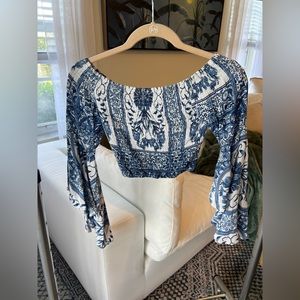 Cropped blue and white top